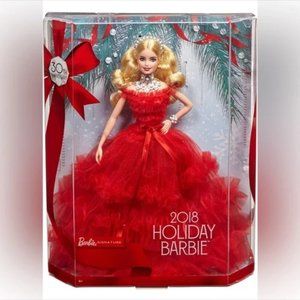 2018 Holiday Barbie Doll 30th Anniversary, Red Dress Blond hair